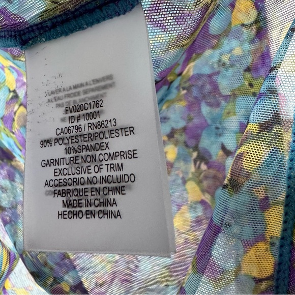 Tristan turtleneck mesh floral purple blue yellow stretchy top long sleeve sexy - Picture 9 of 9